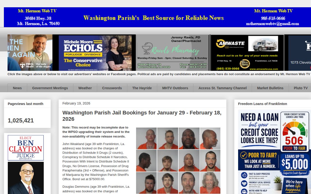 Washington Parish crime news multi-week booking report and source caveat